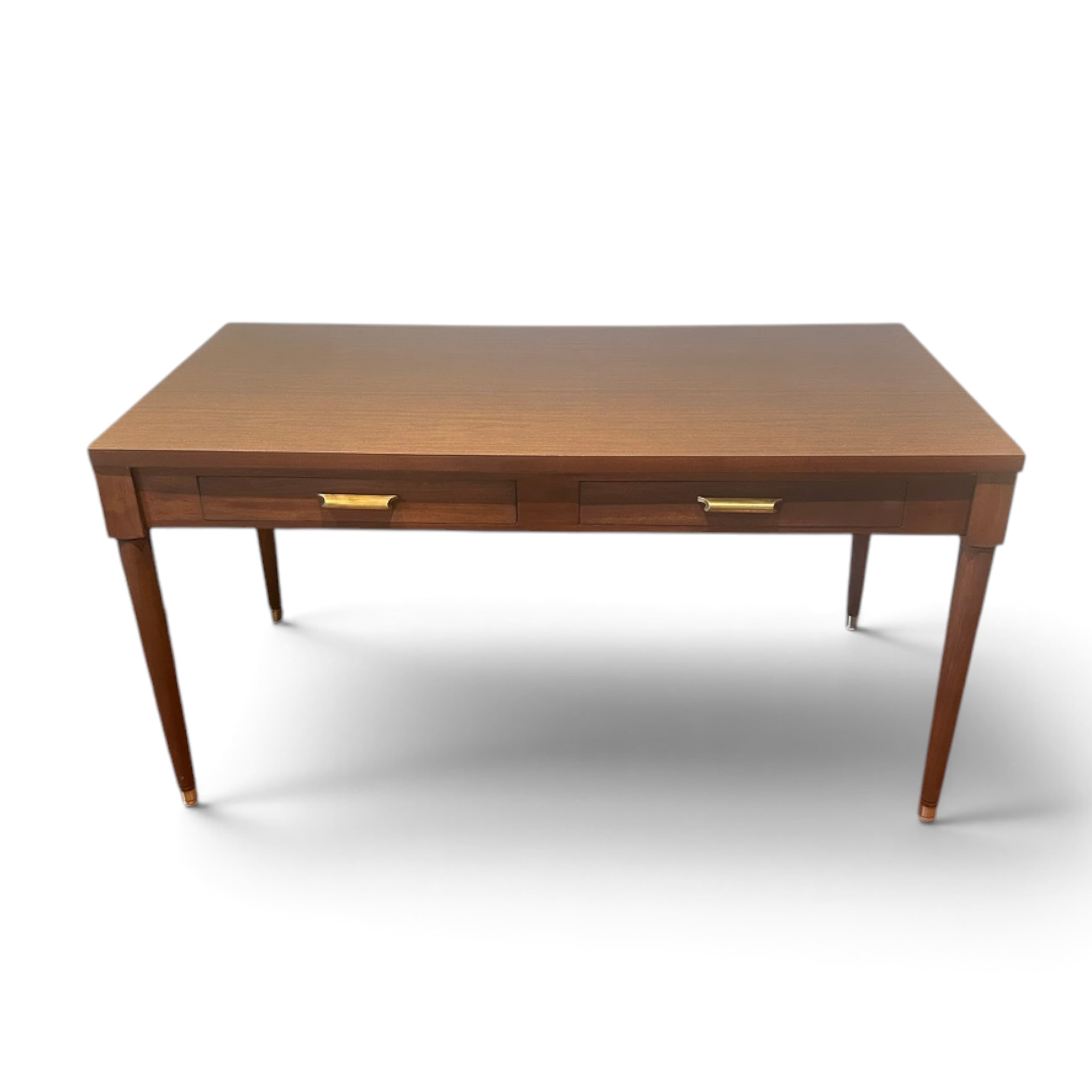 Mid-Century Desk with Brass Drawer Handles